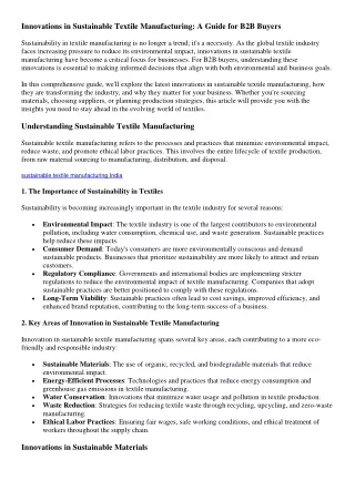Innovations in Sustainable Textile Manufacturing A Guide for B2B Buyers