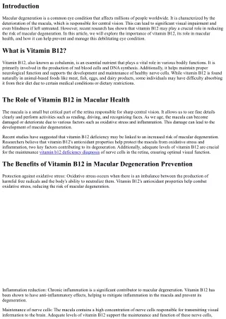 The Role of Vitamin B12 in Reducing the Risk of Macular Degeneration