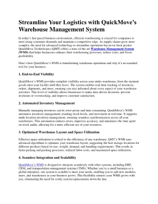 Innovative features for Warehouse Management System
