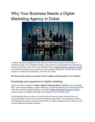 Why Your Business Needs a Digital Marketing Agency in Dubai