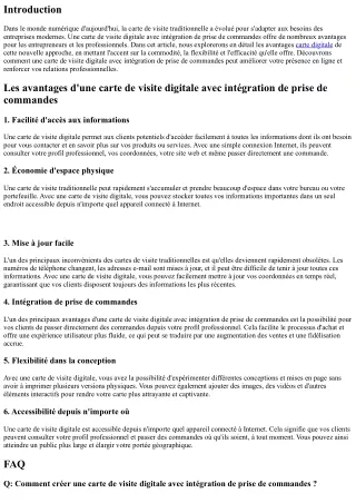 Les avantages d'une carte de visite digitale avec intégration de prise de comman