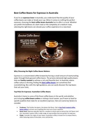 Best Coffee Beans for Espresso in Australia