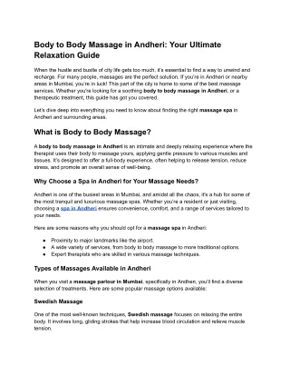 Body to Body Massage in Andheri: Your Ultimate Relaxation Guide