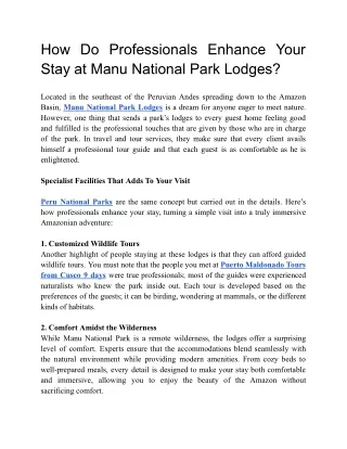 How Do Professionals Enhance Your Stay at Manu National Park Lodges_