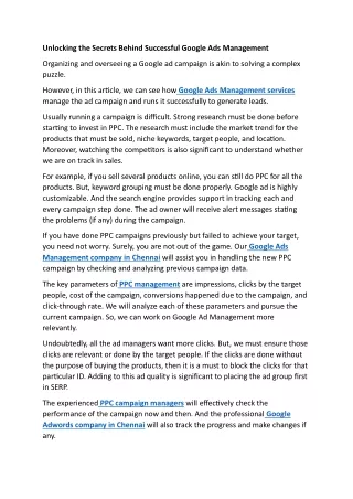 Unlocking the Secrets Behind Successful Google Ads Management