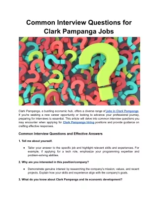 Common Interview Questions for Clark Pampanga Jobs