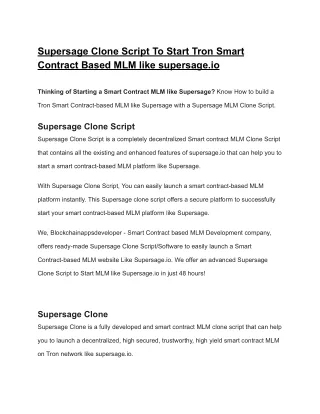 Supersage Clone Script To Start Tron Smart Contract Based MLM like supersage