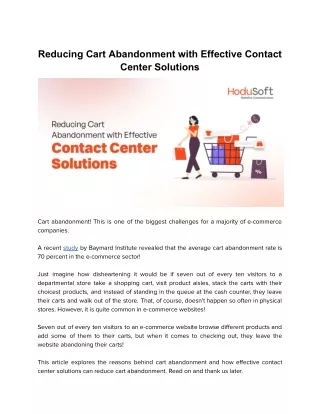 HoduSoft-Web 2.0-Reducing Cart Abandonment with Effective Contact Center Solutions