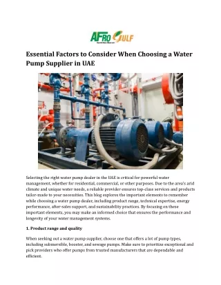 Essential Factors to Consider When Choosing a Water Pump Supplier in UAE