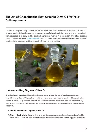 The Art of Choosing the Best Organic Olive Oil for Your Culinary Needs