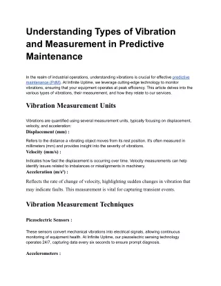 Understanding Types of Vibration and Measurement in Predictive Maintenance