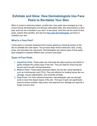 Exfoliate and Glow: How Dermatologists Use Face Peels to Revitalize Your Skin