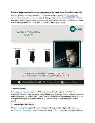Advantages of Facial Recognition Devices in UAE