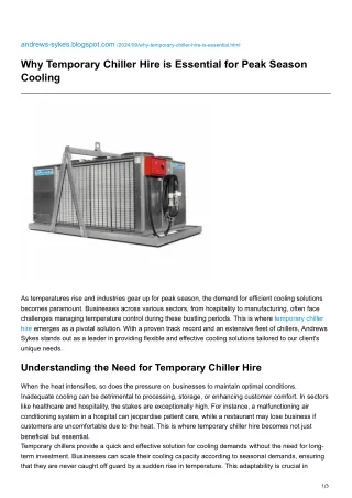 Why Temporary Chiller Hire is Essential for Peak Season Cooling