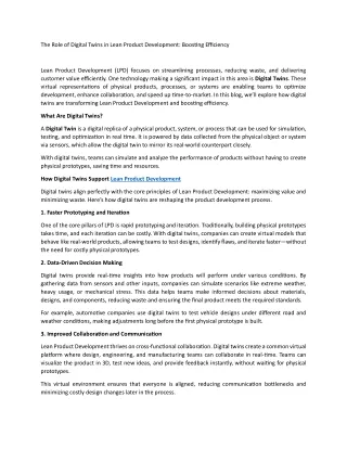 The Role of Digital Twins in Lean Product Development Boosting Efficiency