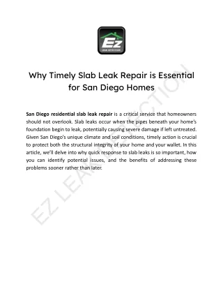 Urgent Slab Leak Repair for San Diego Homes: Protect Your Foundation Now!