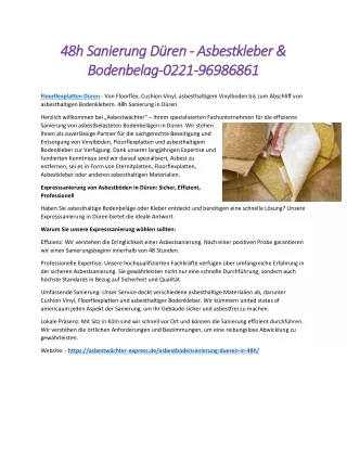 48h Sanierung Düren - Asbestkleber & Bodenbelag-0221-96986861