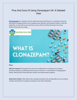 Pros and Cons of using Clonazepam UK A detailed view