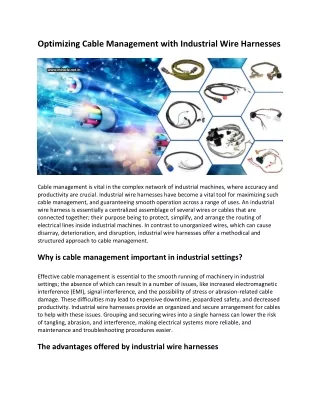 Optimizing Cable Management With Industrial Wire Harnesses