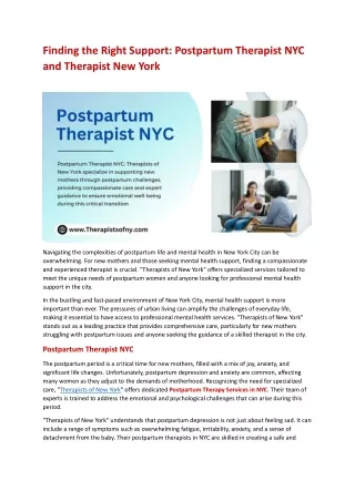 Finding the Right Support Postpartum Therapist NYC and Therapist New York