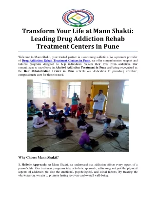 Comprehensive Drug and Alcohol Addiction Rehab Treatment Centers in Pune