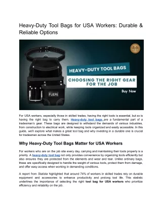 Heavy-Duty Tool Bags for USA Workers