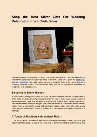 Shop the Best Silver Gifts For Wedding Celebration From Code Silver