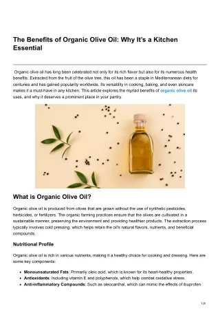 The Benefits of Organic Olive Oil Why Its a Kitchen Essential