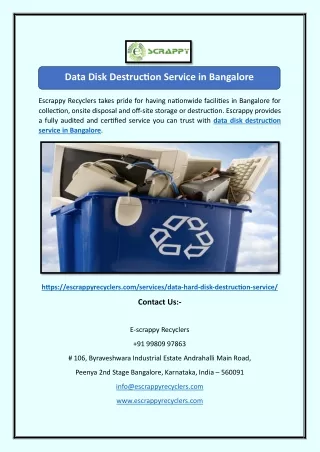 Data Disk Destruction Service in Bangalore