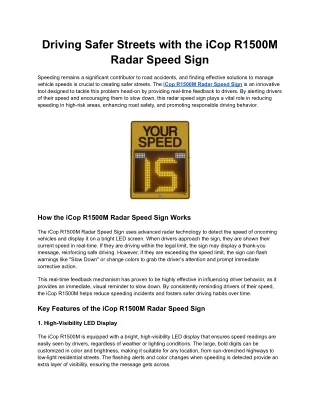 Driving Safer Streets with the iCop R1500M Radar Speed Sign
