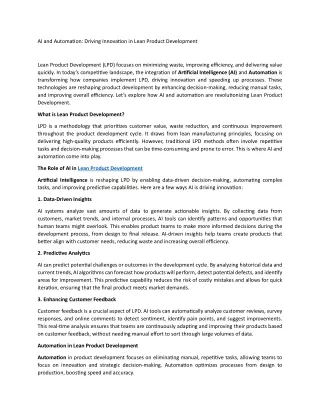 AI and Automation Driving Innovation in Lean Product Development
