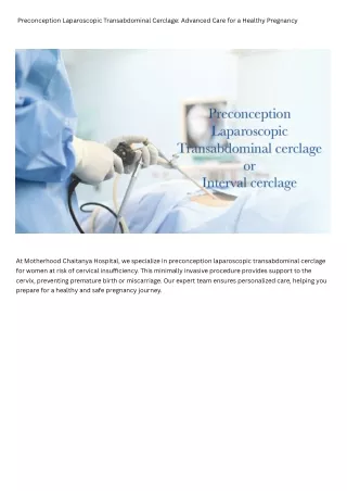 _Preconception Laparoscopic Transabdominal Cerclage Advanced Care for a Healthy Pregnancy