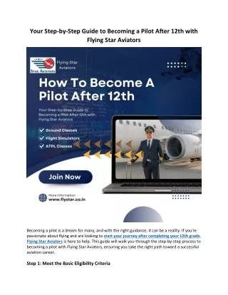 Your Step-by-Step Guide to Becoming a Pilot After 12th with Flying Star Aviators