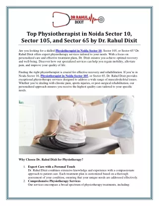 Expert Physiotherapist in Noida – Sector 10, 65, and 105