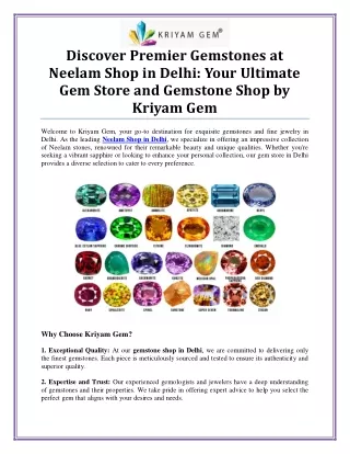 Discover Neelam Shop: Premier Gem Store in Delhi