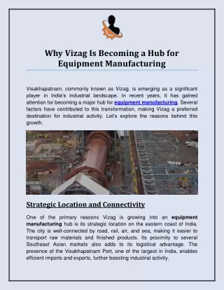 Why Vizag Is Becoming a Hub for Equipment Manufacturing