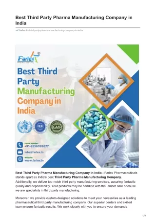 Best Third Party Pharma Manufacturing Company in India