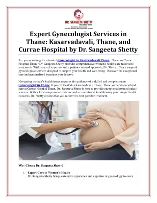 Trusted Gynecologist in Kasarvadavali and Currae Hospital, Thane