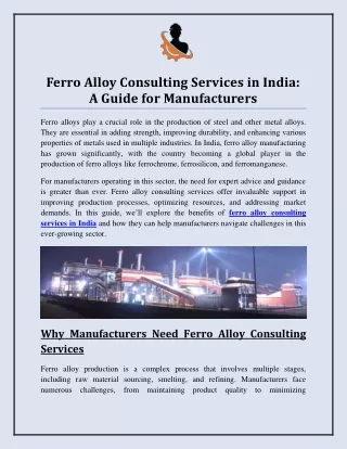 Ferro Alloy Consulting Services in India: A Guide for Manufacturers