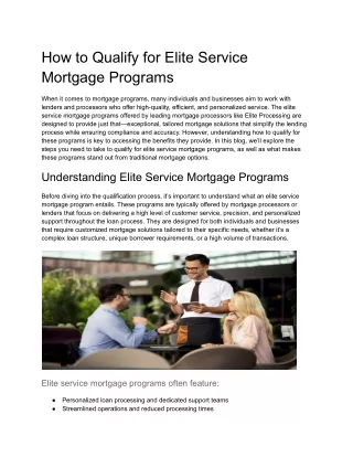 How to Qualify for Elite Service Mortgage Programs