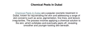 Chemical Peel In Dubai