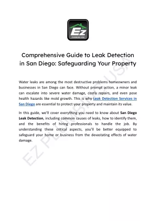 Ultimate Guide to Leak Detection in San Diego: Protect Your Property from Hidden