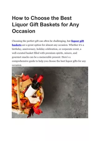 How to Choose the Best Liquor Gift Baskets for Any Occasion