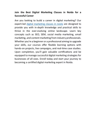 Join the Best Digital Marketing Classes in Noida for a Successful Career