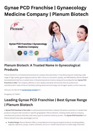 Gynae PCD Franchise | Best Gynae Range | Plenum Biotech