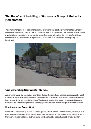 The Benefits of Installing a Stormwater Sump A Guide for Homeowners