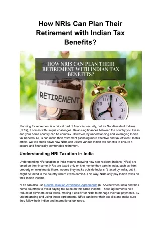 How NRIs Can Plan Their Retirement with Indian Tax Benefits_