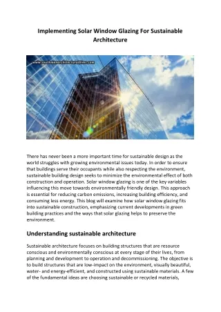 Implementing Solar Window Glazing For Sustainable Architecture