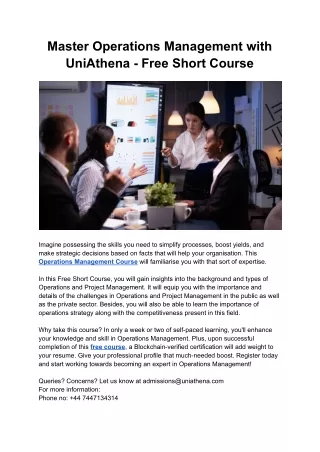 Master Operations Management with UniAthena - Free Short Course
