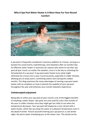 Why A Spa Pool Water Heater Is A Must-Have For Year-Round Comfort